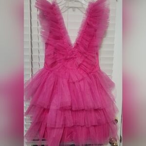 SASSY SHORTCAKE Tulle Good to Be Tulle Tiered Hot Pink Dress Size L (large)